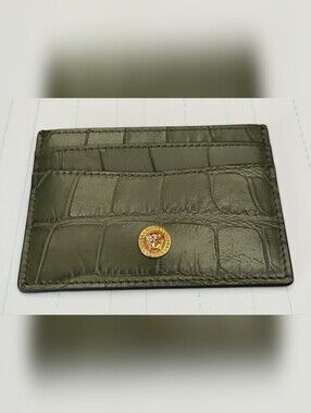 NWOT Versace Card Holder - Olive Green Croc-Embossed Leather w/ GHW